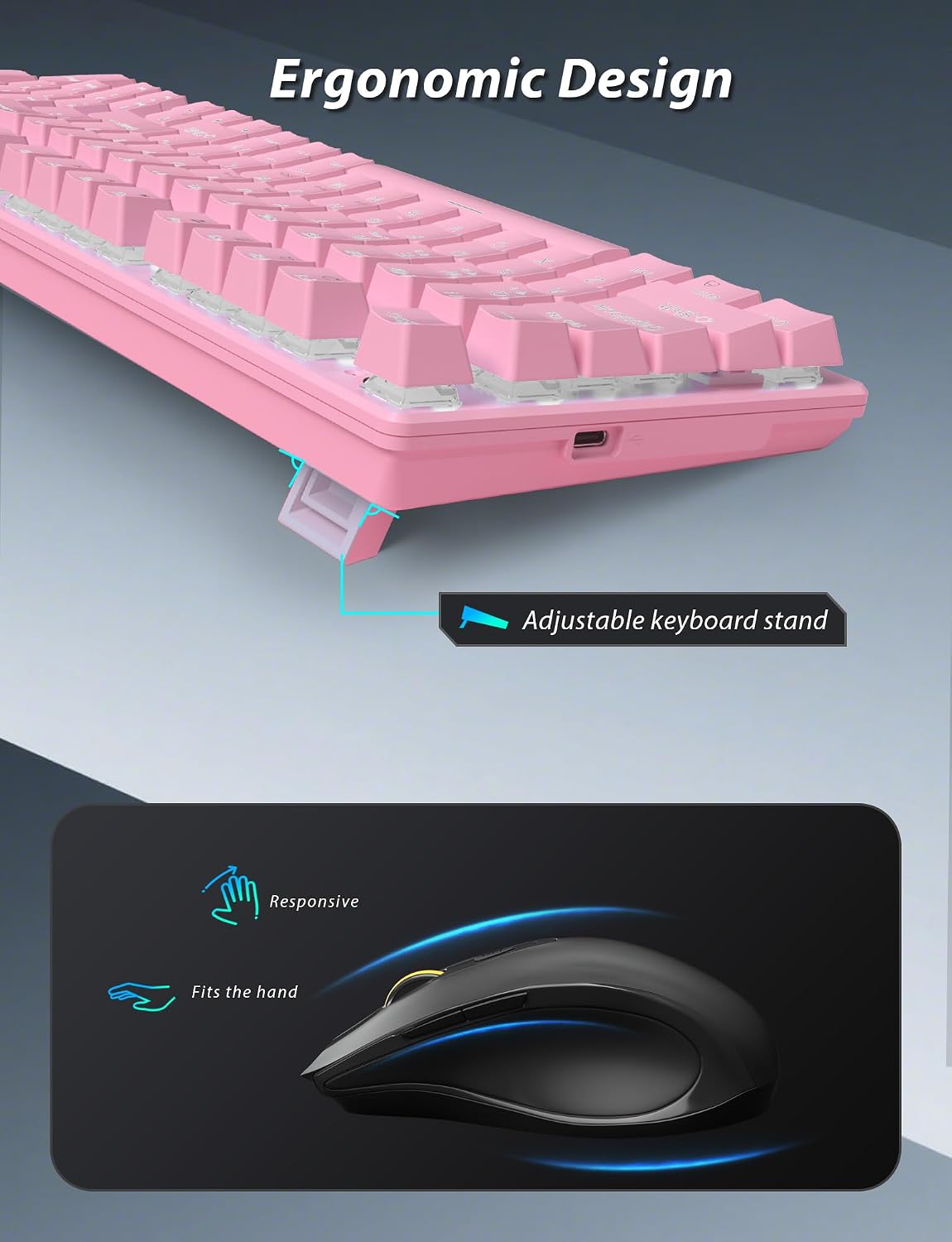Combo de teclado y mouse mecánicos inalámbricos para juegos, baterí...