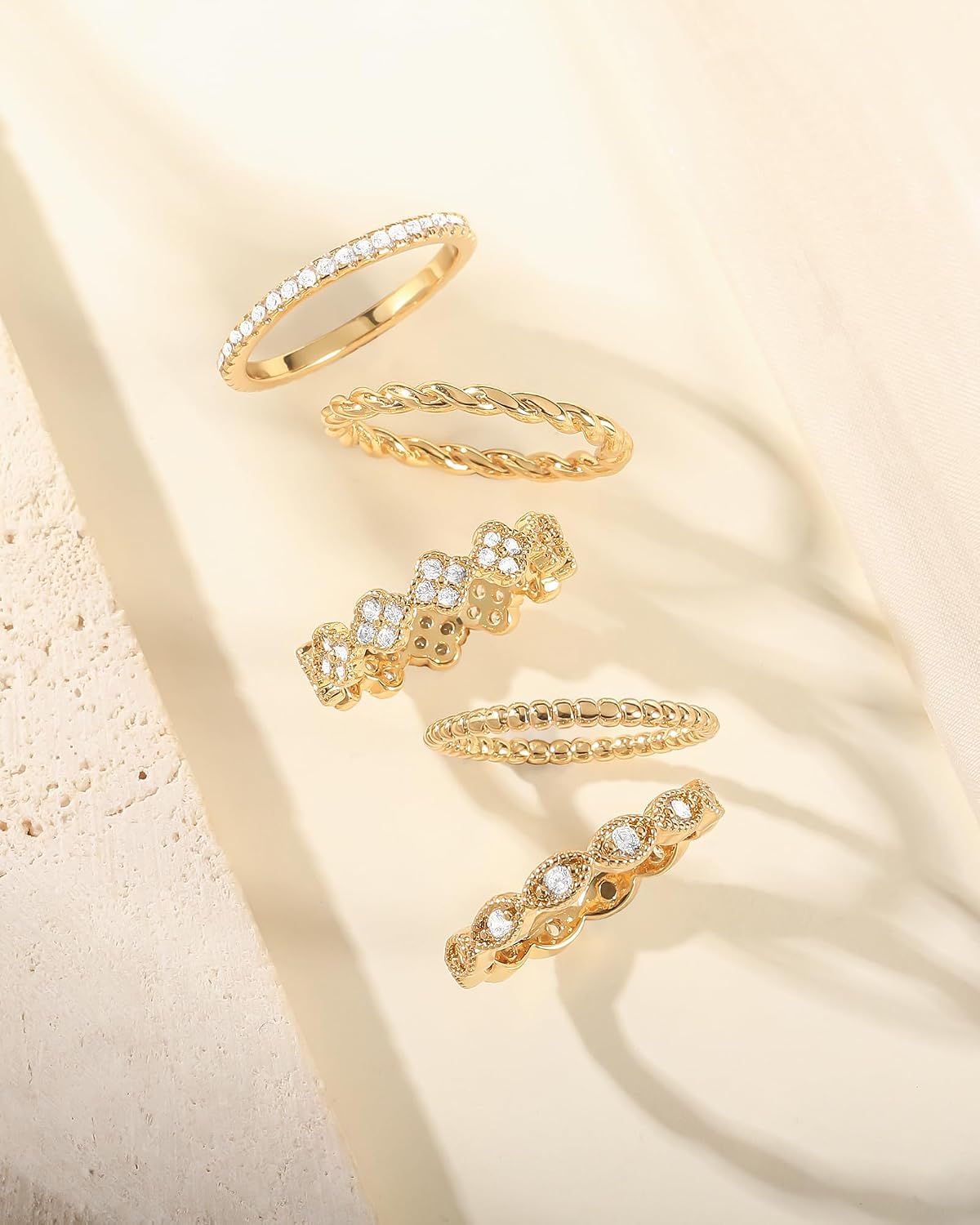 Anillos apilables de oro para mujer, no se deslustra, chapados en o...