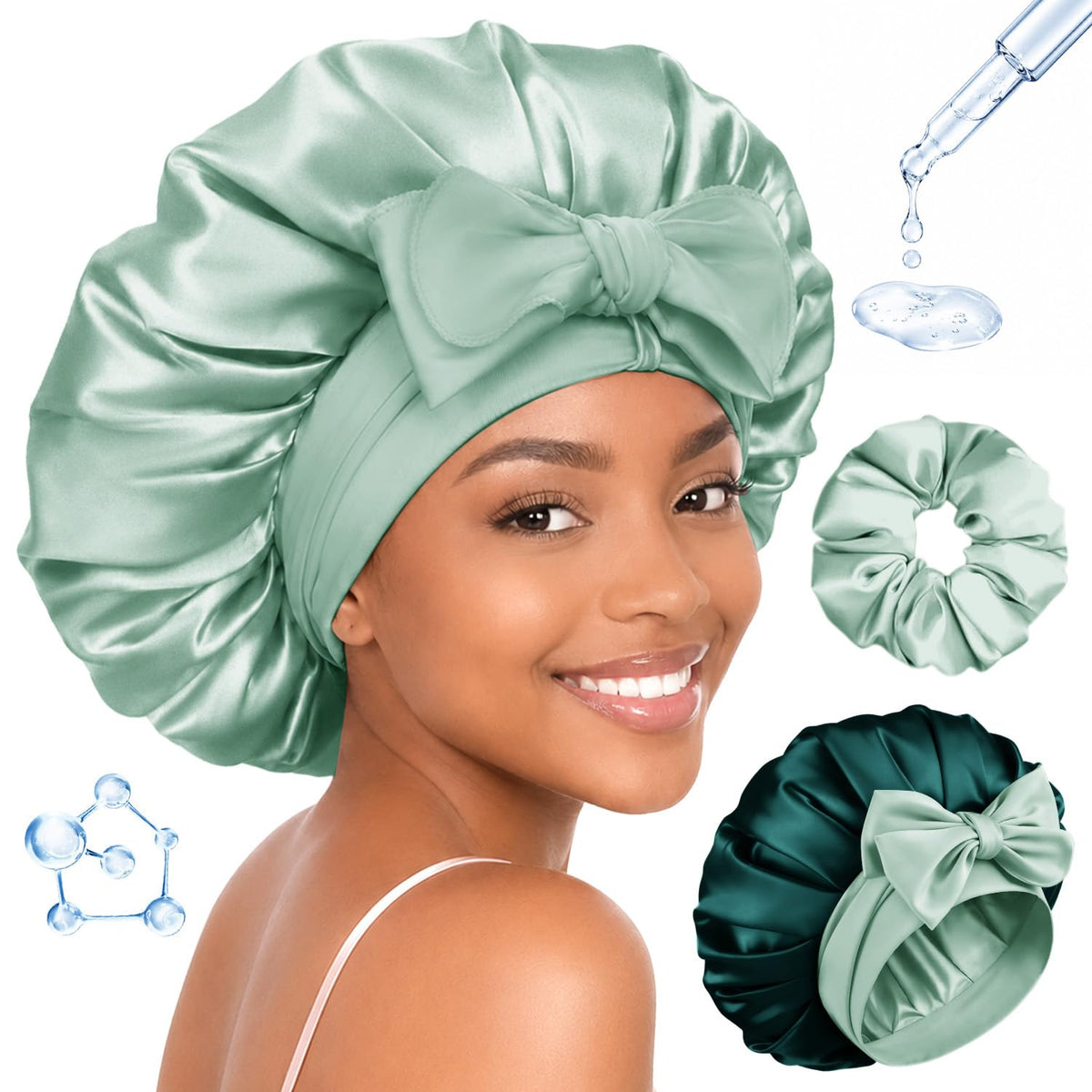 BONNET QUEEN - Gorro de satén de seda para dormir, ácido hialurónic...