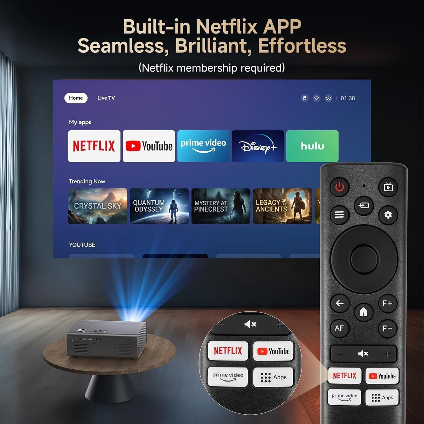 Proyector 4K con WiFi y Bluetooth, enfoque automático AI y 6D Keyst...