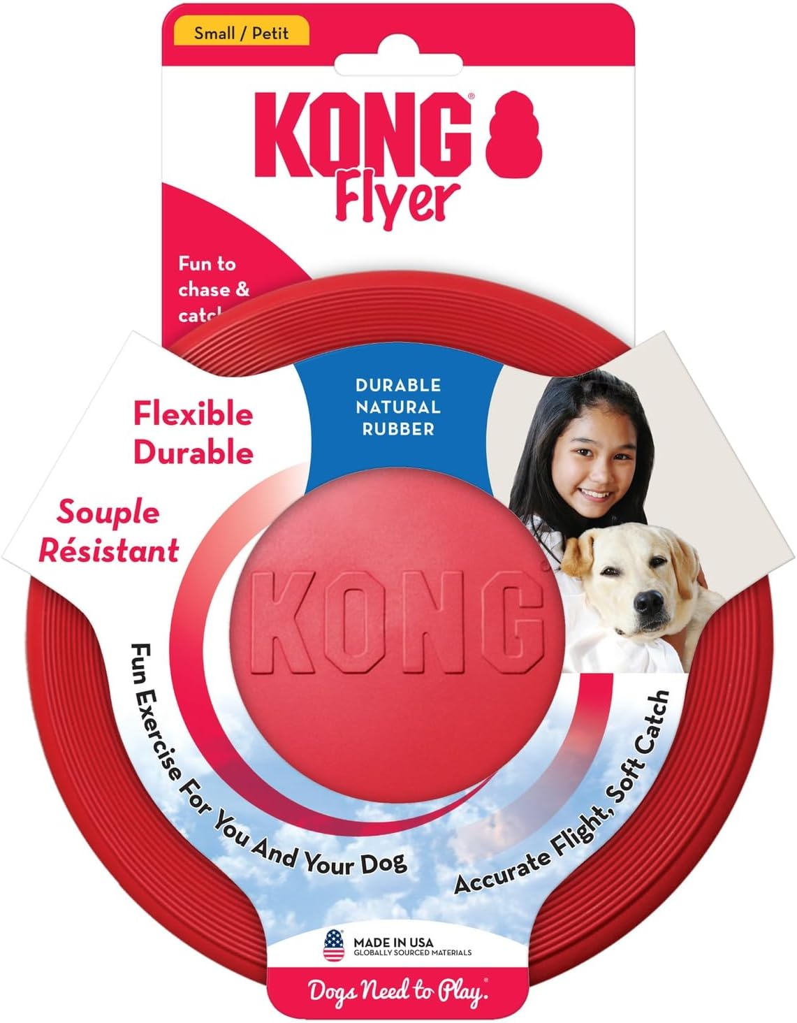 KONG Flyer, disco volador de goma natural, juguete para perros pequ...