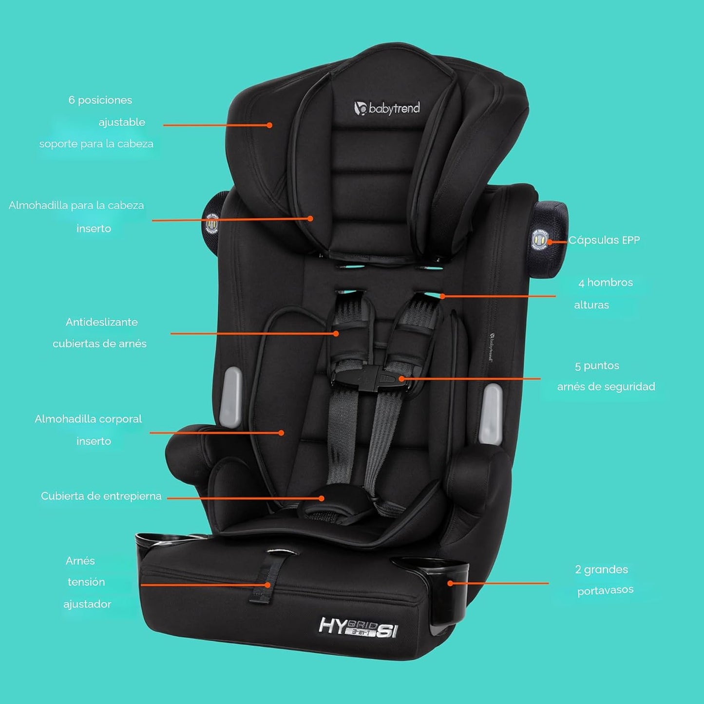 Baby Trend Hybrid SI - Asiento elevador combinado 3 en 1, Hoboken B...