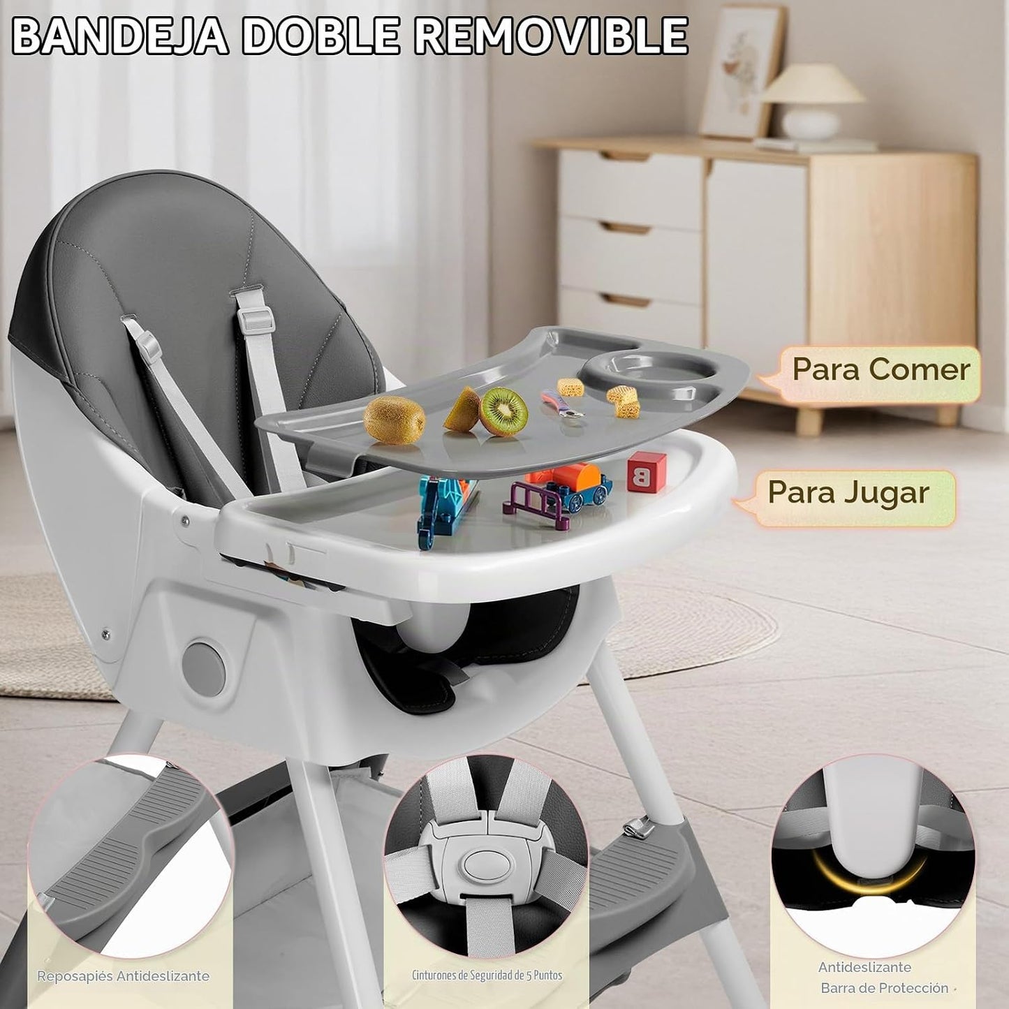 Ktaxon - Silla alta para bebé, silla alta portátil 6 en 1, color gr...