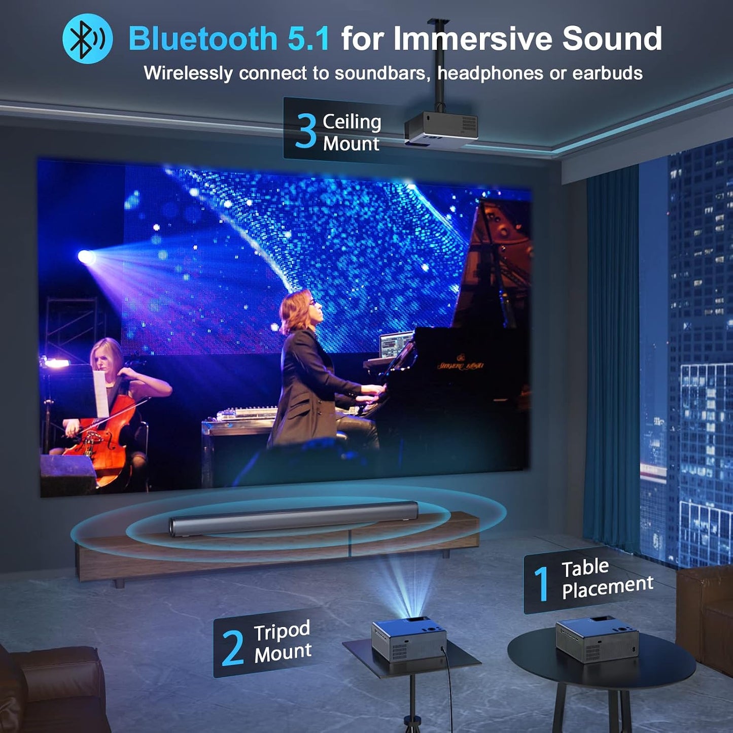 【400 ANSI de alto brillo】Proyector Bluetooth WiFi FUDONI, nativo 10...