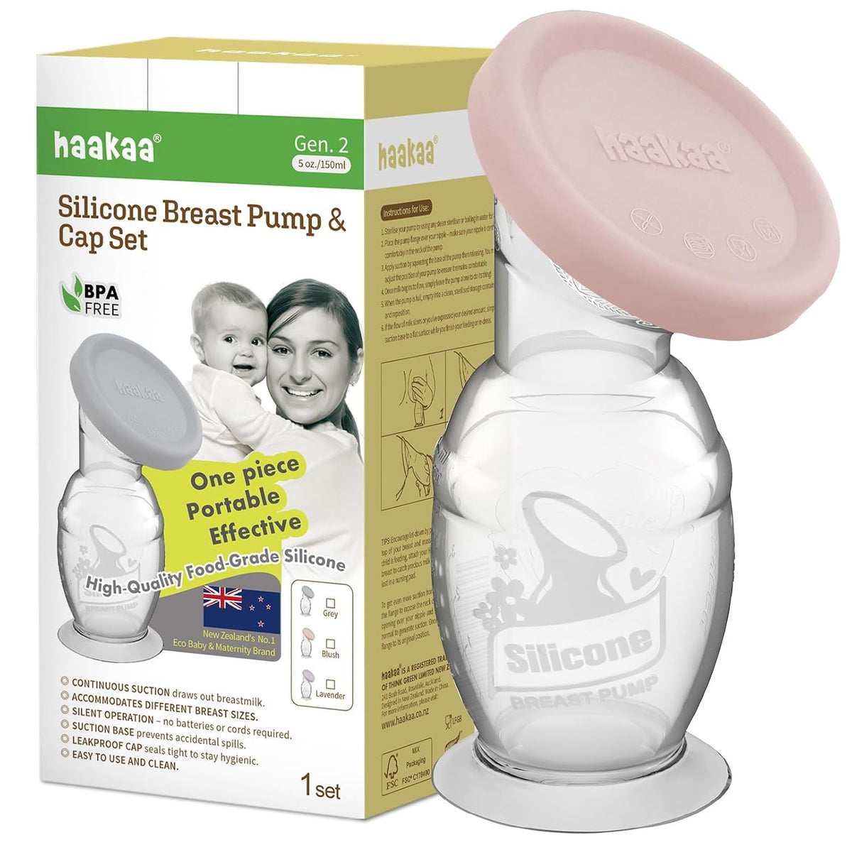 haakaa Extractor de leche manual de silicona y tapa de silicona (ru...