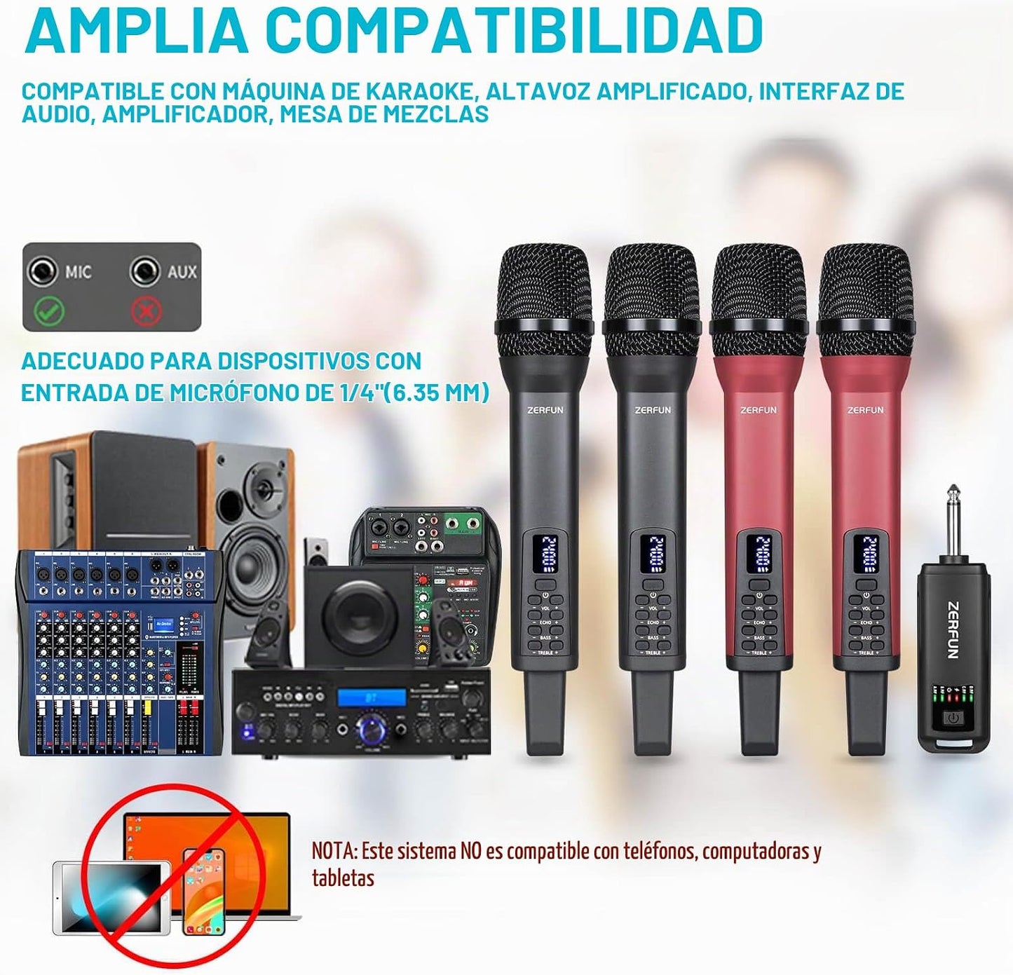 ZERFUN - Micrófonos inalámbricos recargables 4, sistema de micrófon...