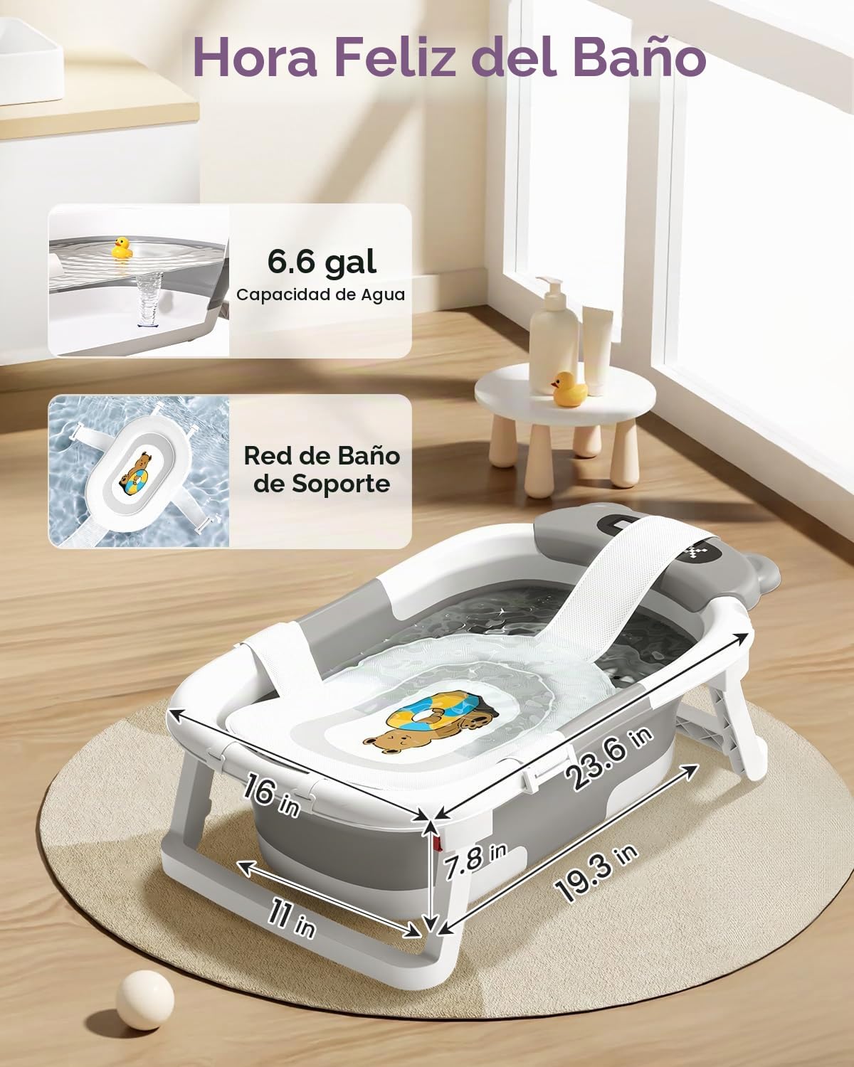 Bañera plegable 2 en 1 con soporte, bañera para recién nacidos para...