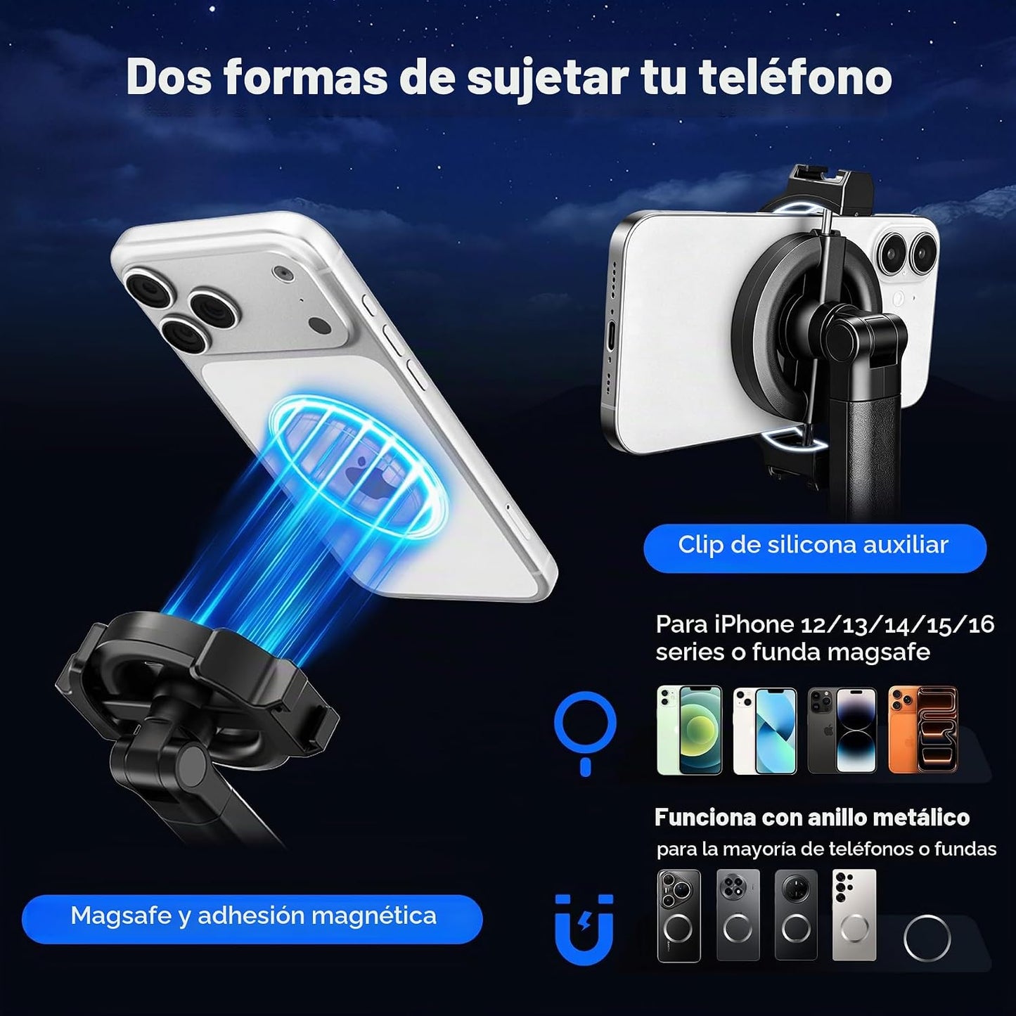 Trípode magnético para teléfono con luz para iPhone MagSafe de 70.9...