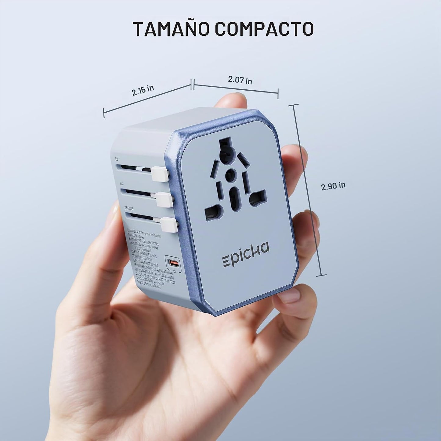 EPICKA Adaptador de viaje universal de 45 W PD&amp;QC, 1AC\/3USB-C\...