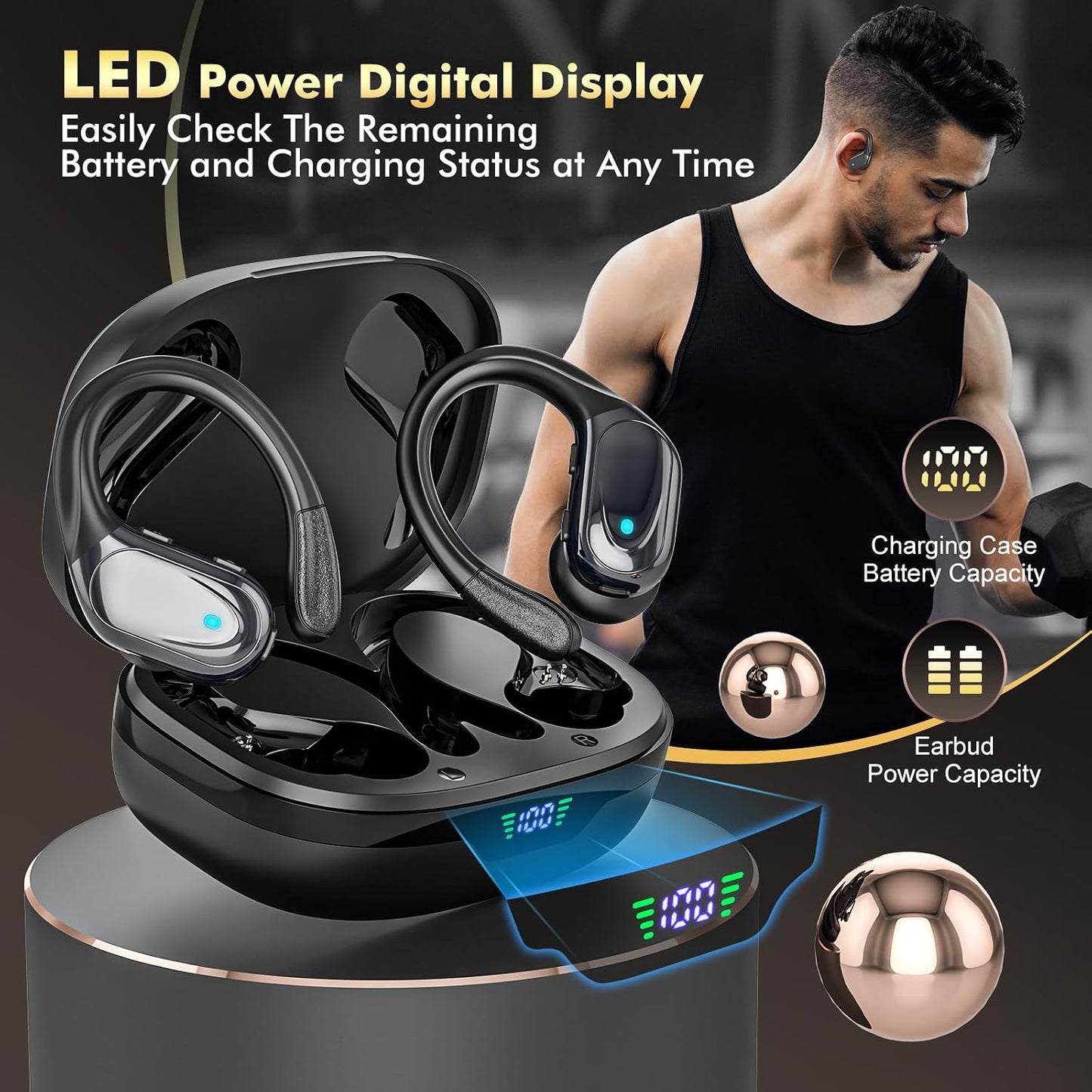 HAOYUYAN Auriculares inalámbricos, auriculares Bluetooth deportivos...