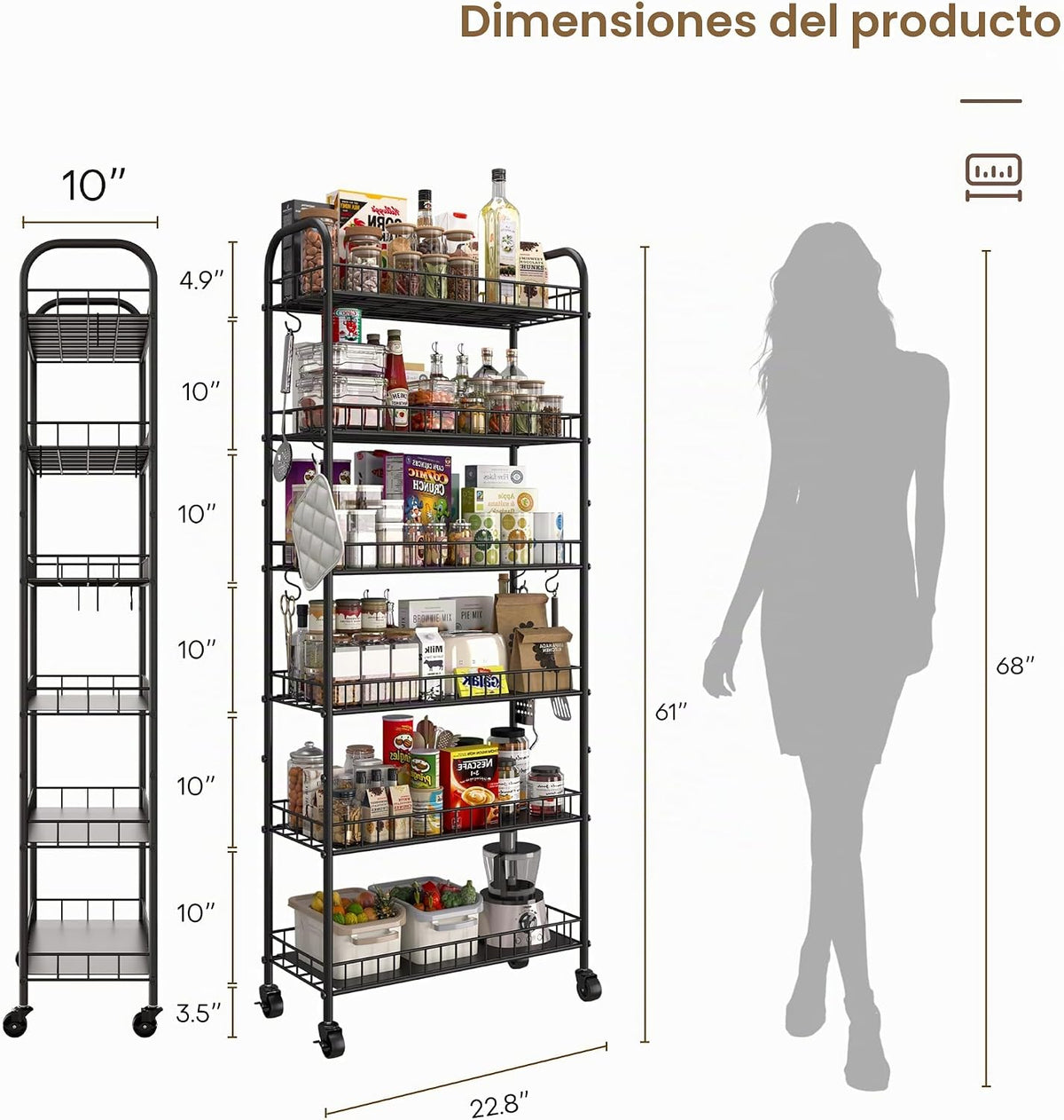 Qiaoxuan Carrito de almacenamiento delgado de 6 niveles con ruedas,...