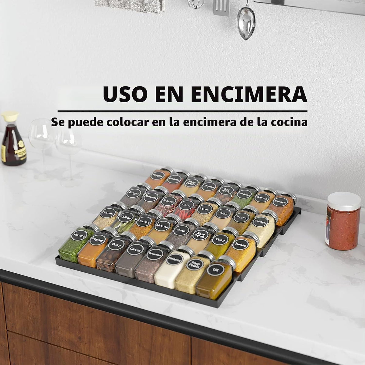 SpaceAid Organizador de especias para cajones de cocina, con 32 tar...