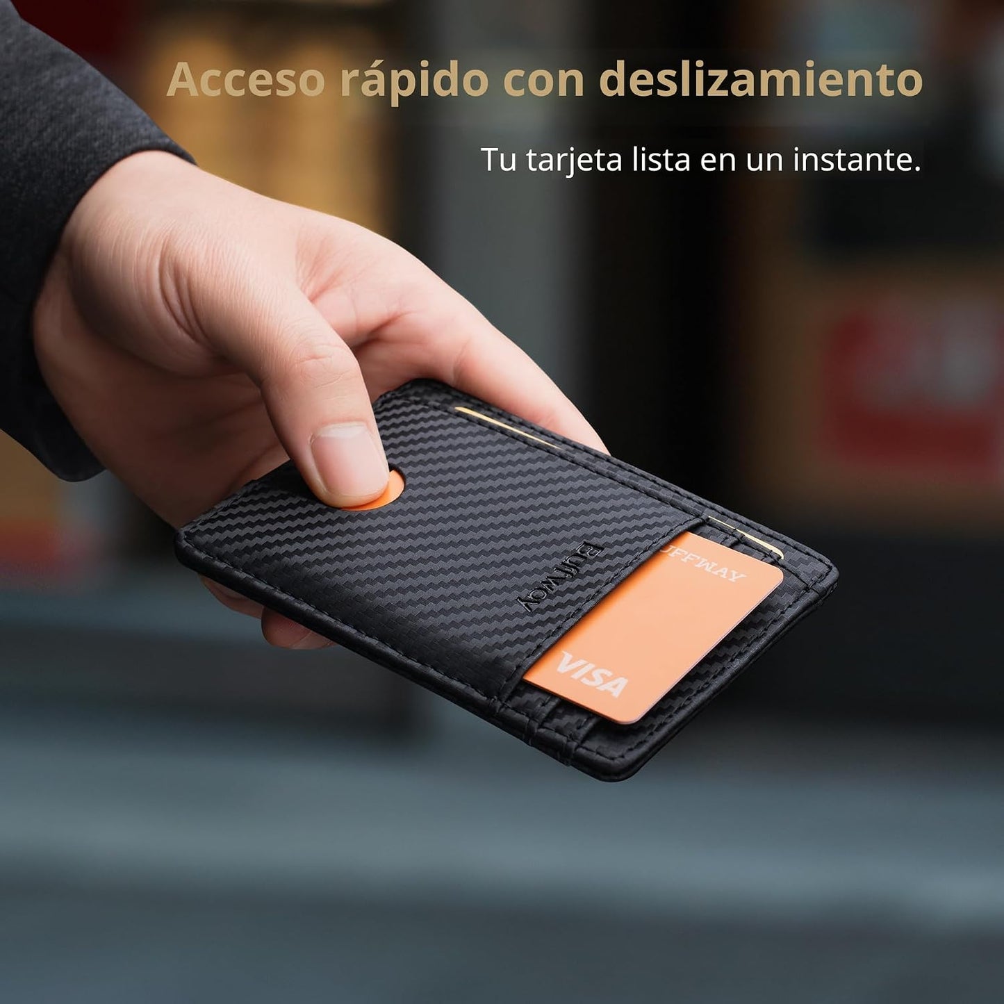 Buffway - Billetera delgada minimalista de cuero con protección RFI...