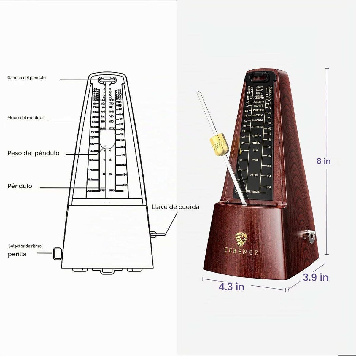 Metrónomos mecánicos para piano, guitarra, violín, bajo, batería y...