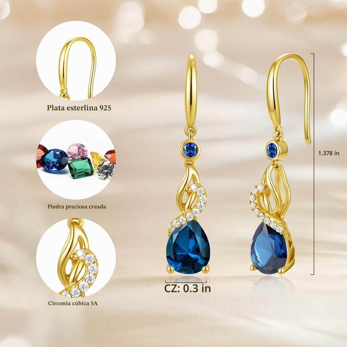 FANCIME Pendientes colgantes con piedra natal de pera para mujer de...