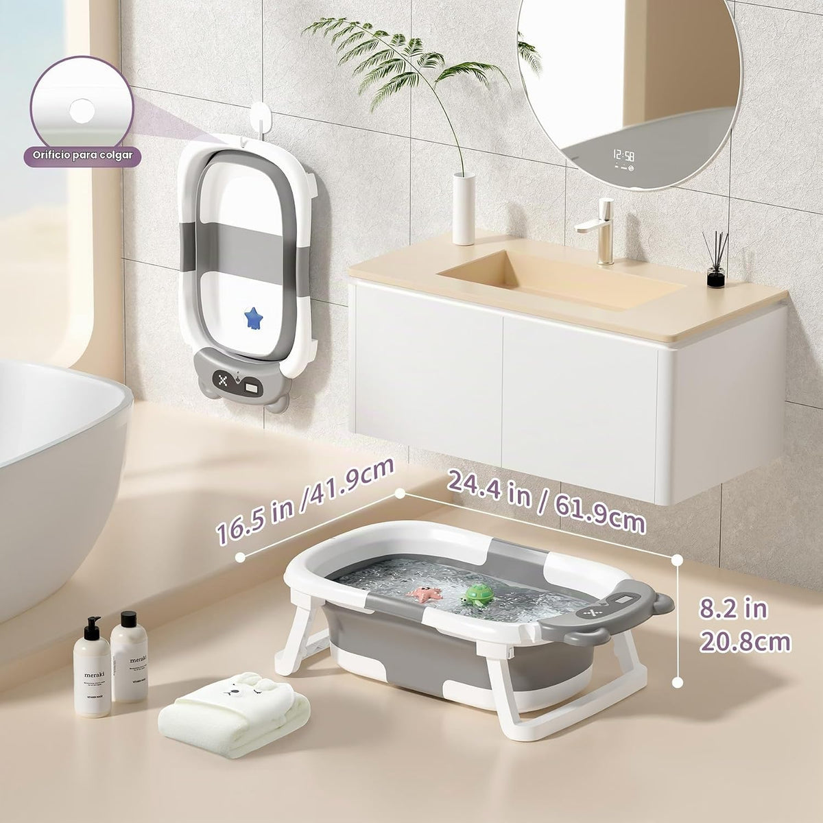 Kerbwry Bañera plegable para bebés recién nacidos y niños pequeños...