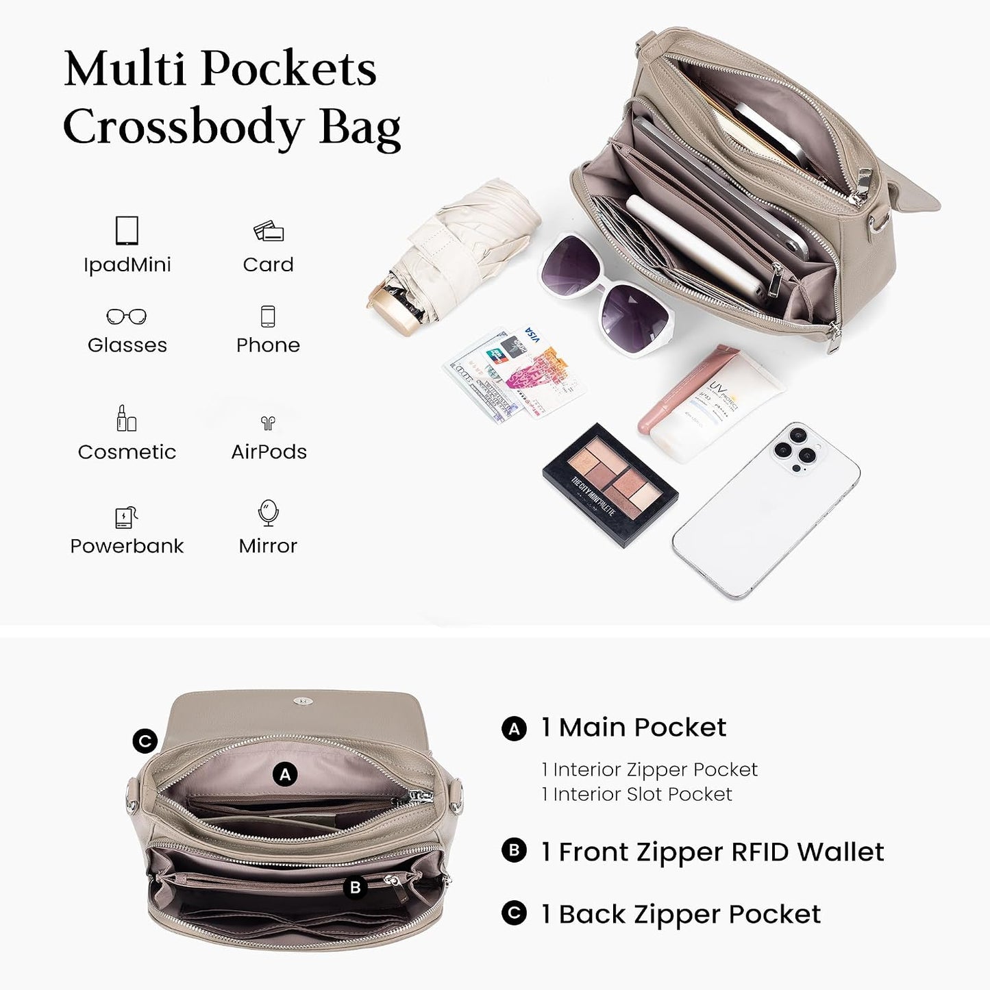 befen Bolsos cruzados de cuero genuino para mujer con cartera RFID...