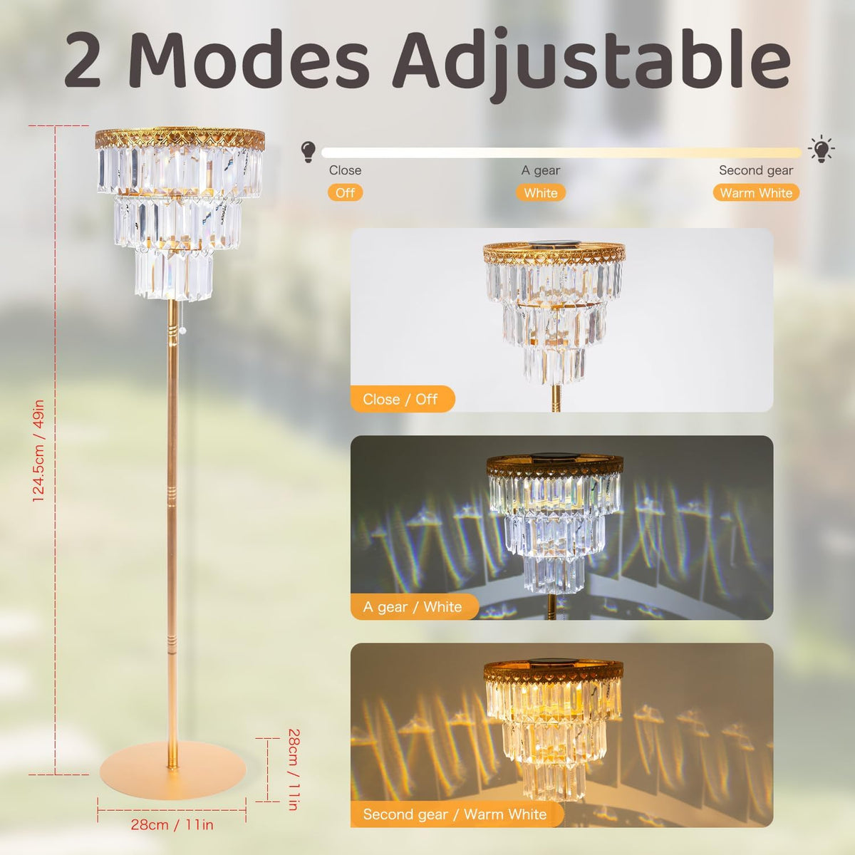 Lámpara de pie solar para exteriores, luz de cristal impermeable, r...