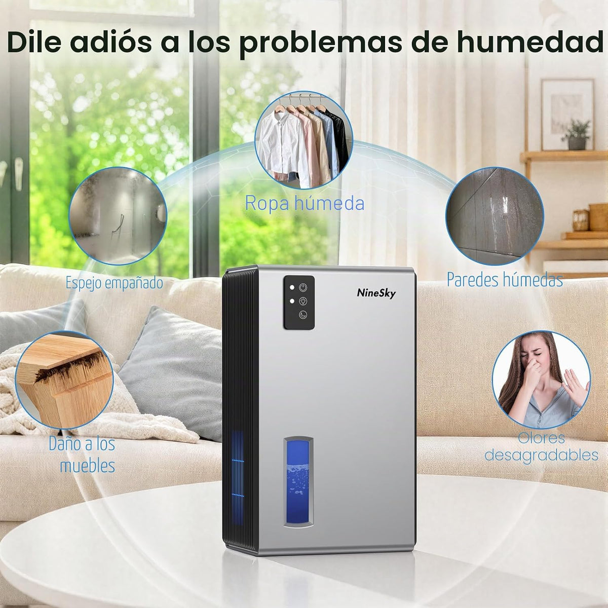 NineSky Deshumidificadores para el hogar, deshumidificador de 1000...
