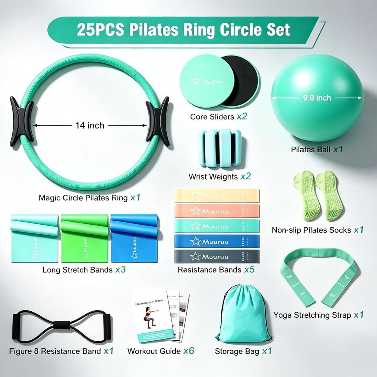 Muuruu Equipo de kit de Pilates, anillo y pelota de Pilates para mu...