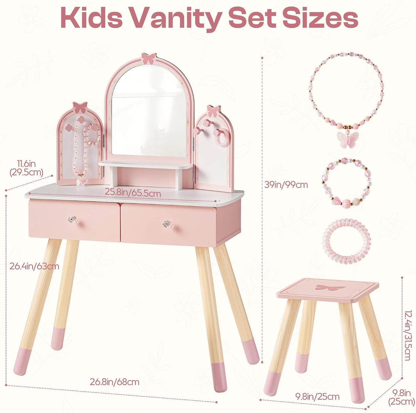 ROBUD Juego de mesa y silla para niños, juego de tocador para niñas...