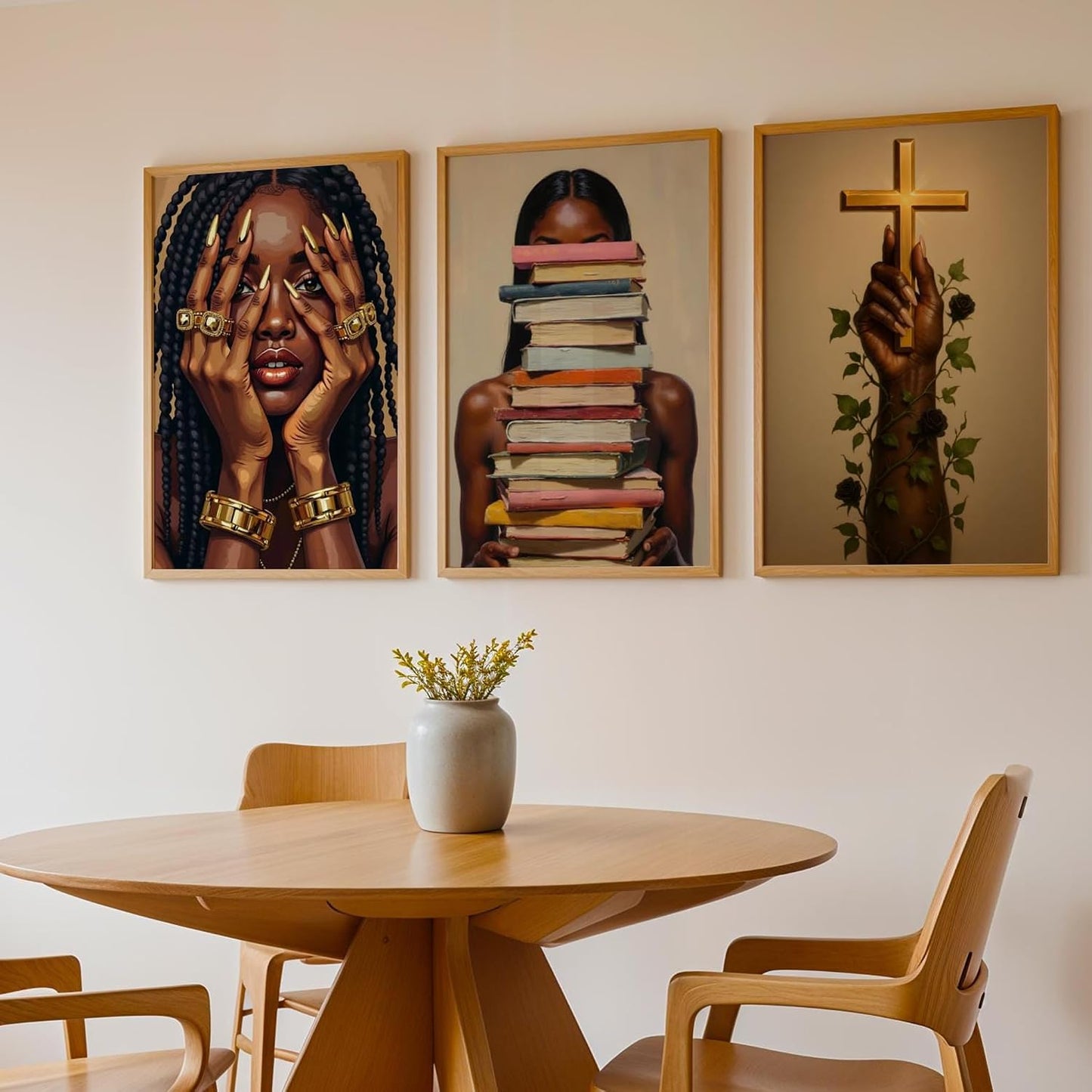 3 piezas de lienzo de niña negra para pared, póster de pintura afro...