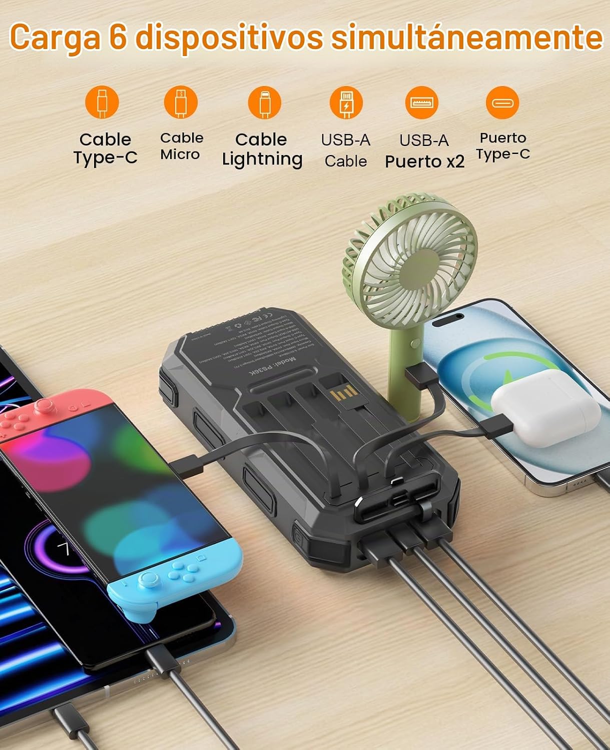 Cargador solar de 38800 mAh, cargador portátil de carga rápida USB-...