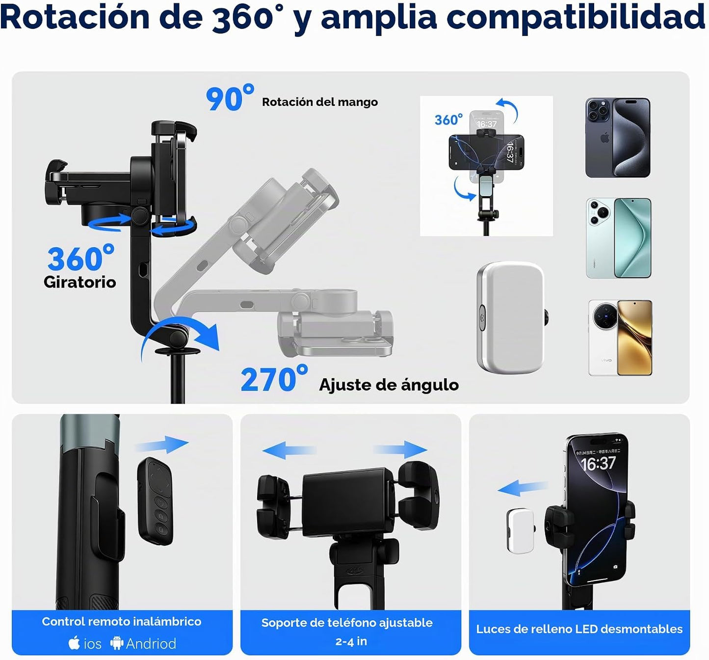 Trípode para selfie con seguimiento facial automático 2026 para iPh...