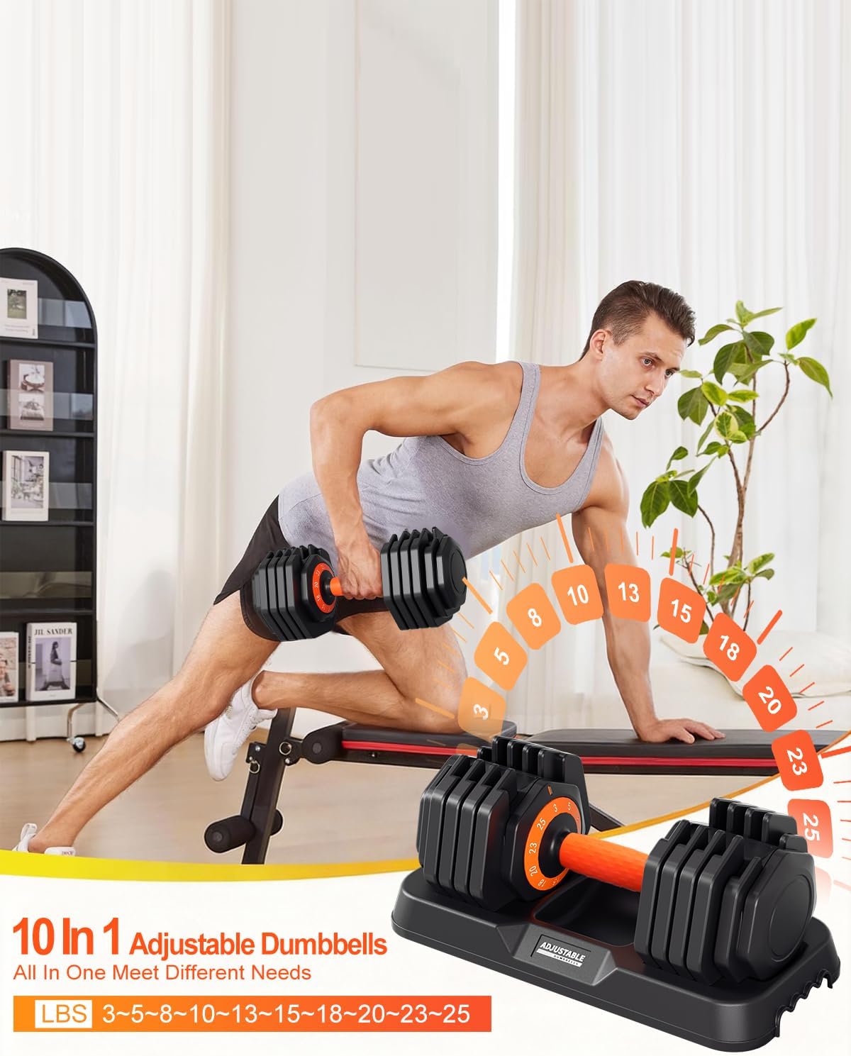 Fit Sir Juego de mancuernas ajustables, 10 en 1, mancuernas ajustab...