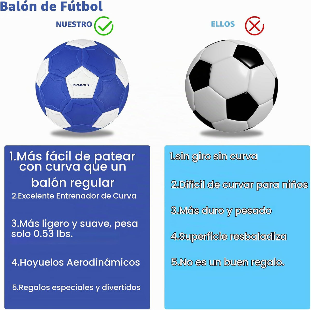 BYAOSUN Curve - Balón de fútbol tamaño 4, pelotas suaves para exter...