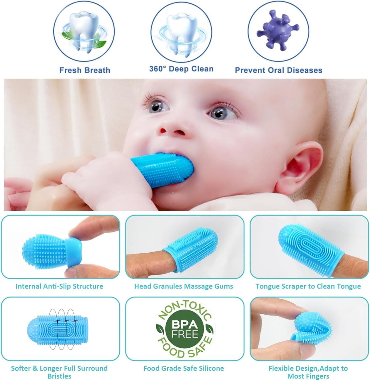 NFSVLB Cepillo de dientes para bebés, 4 piezas con 4 fundas de alma...
