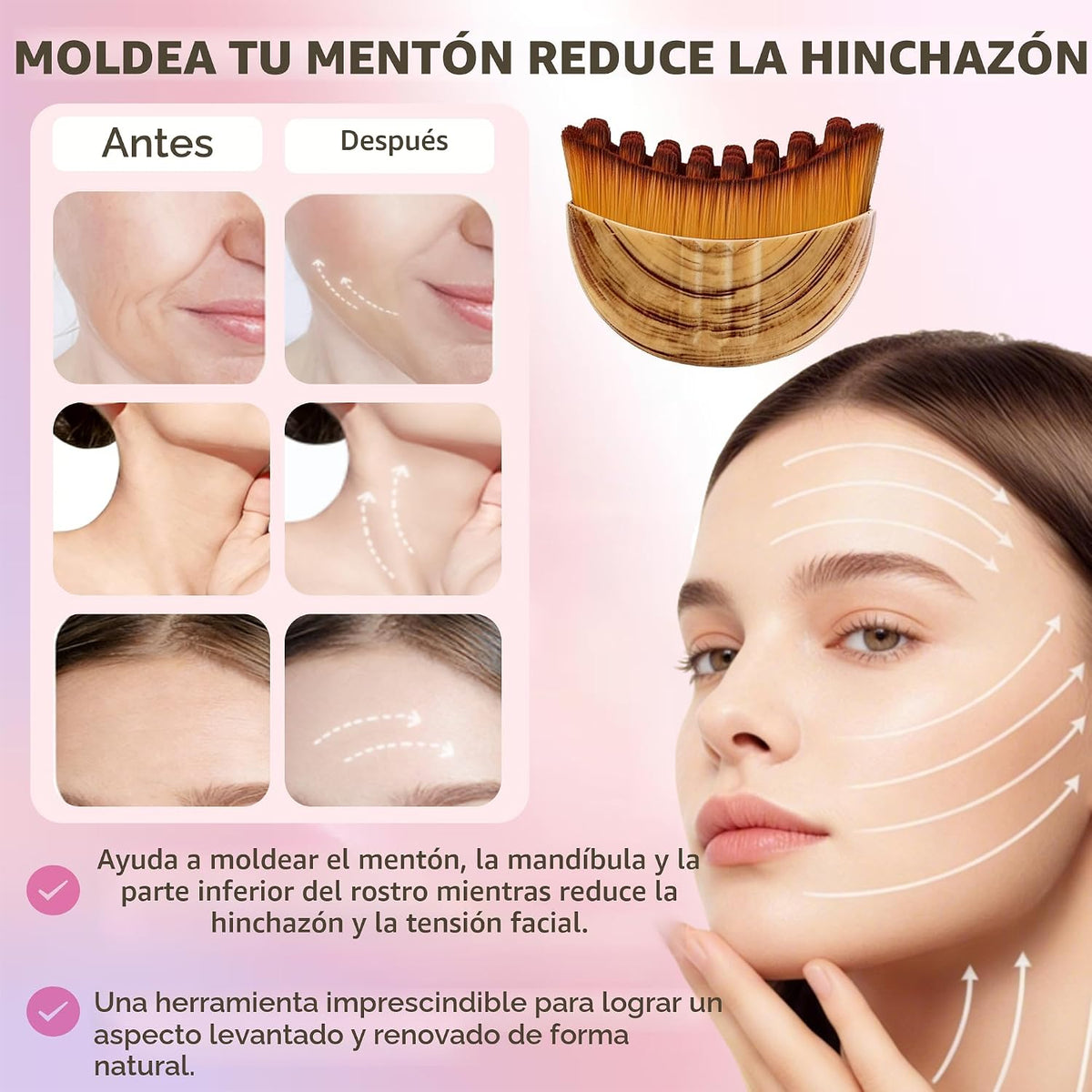 Cepillo facial de contorno linfático (1 unidad), masajeador de dren...