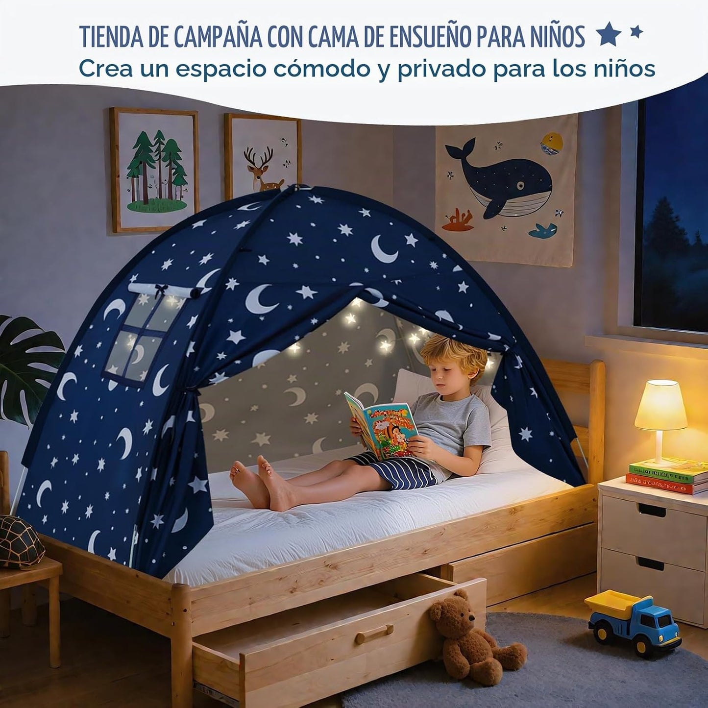 PIIKAGO Tienda de campaña para cama twin para niños, dosel de cama...