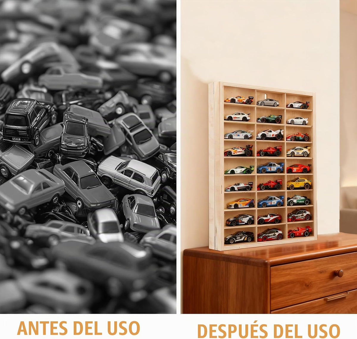 Vitrina de madera para Hotwheels de 54 espacios, escala 1\/64, vitr...
