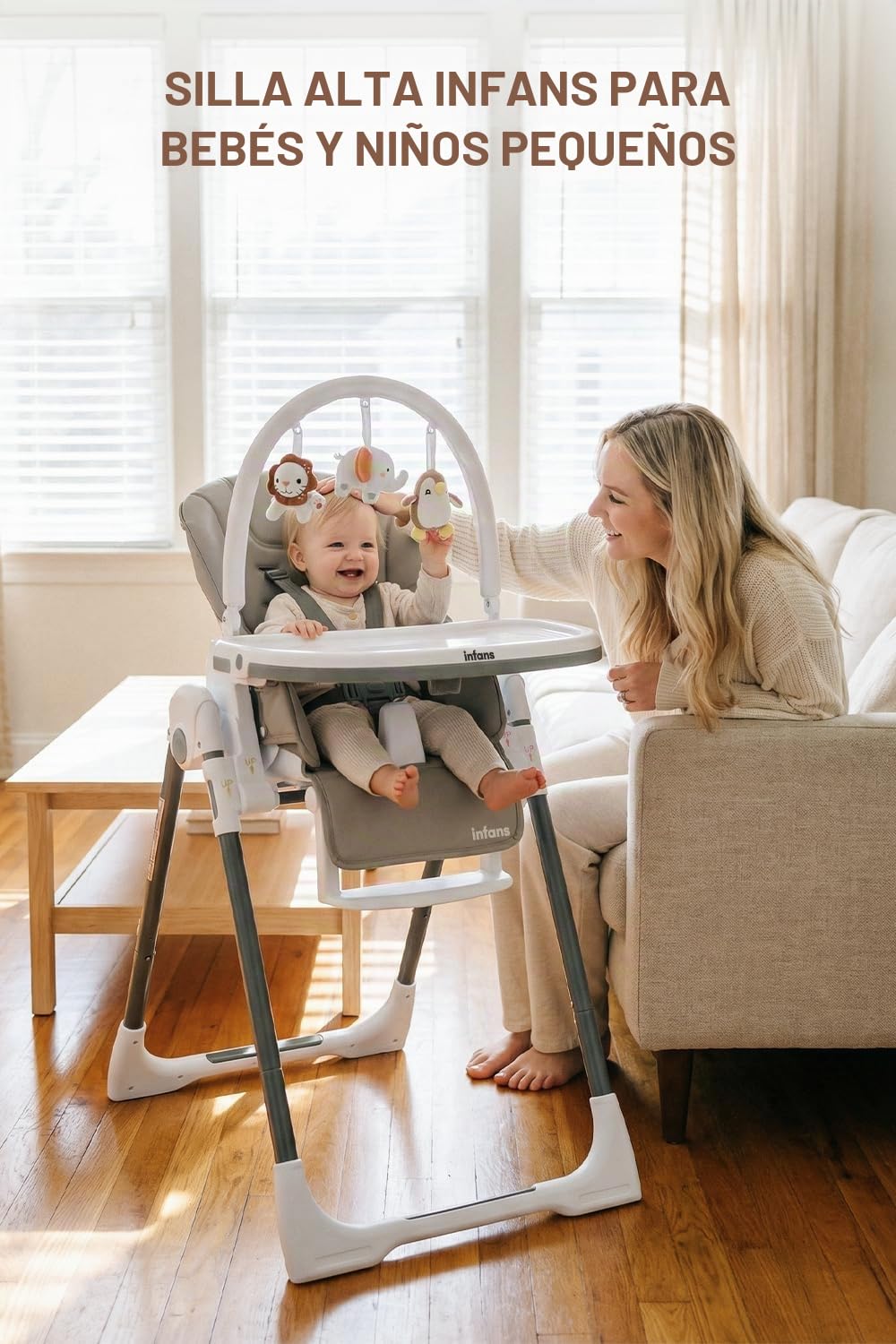 INFANS Silla alta para bebés y niños pequeños, silla alta plegable...