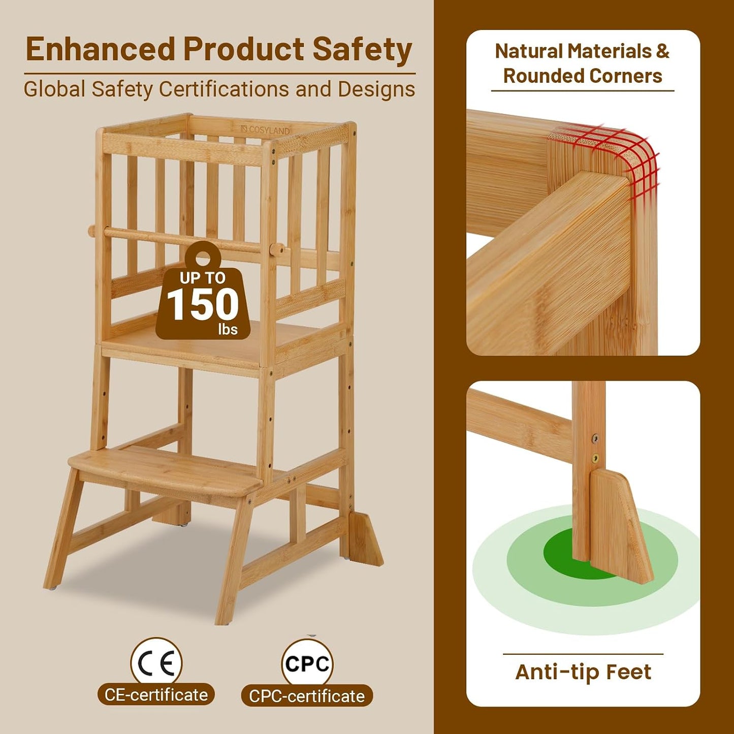 COSYLAND Torre de Pie para Niños Pequeños - Taburete Ayudante de Co...