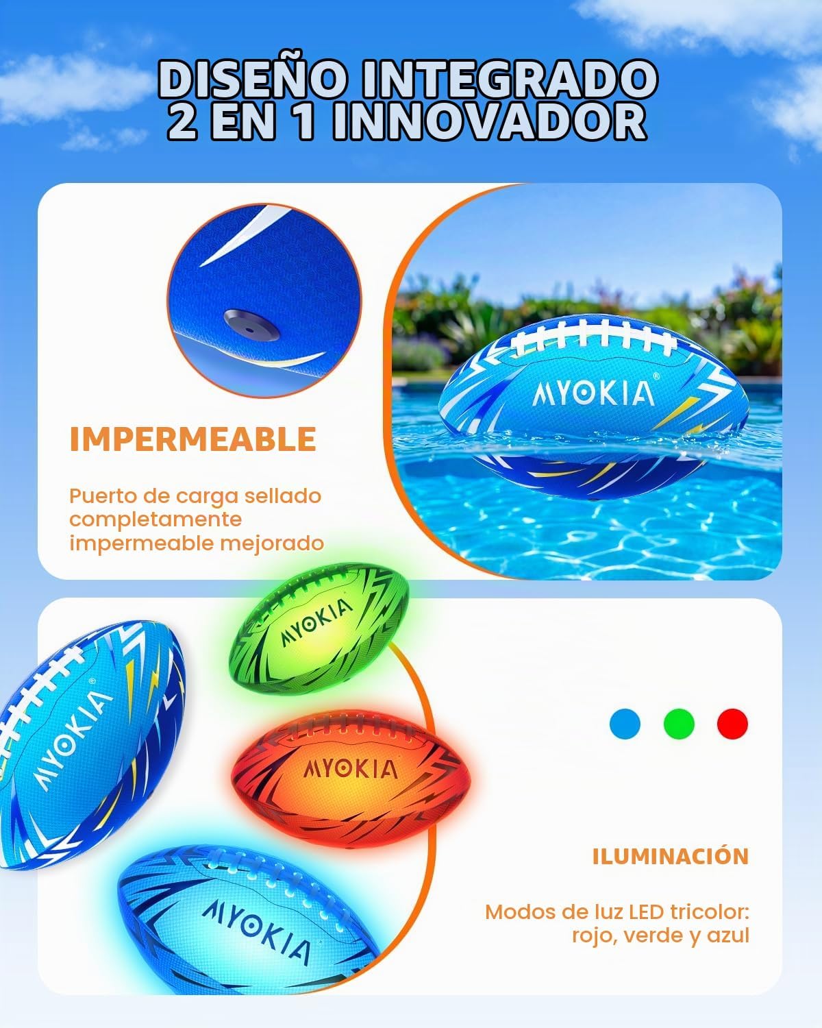 MYOKIA Pelota de fútbol recargable RGB con luz que brilla en la osc...