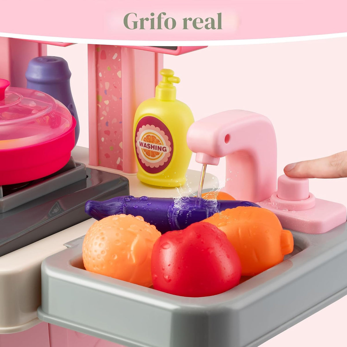 Juego de cocina para niños, estufa de cocina, fregadero, horno, luc...
