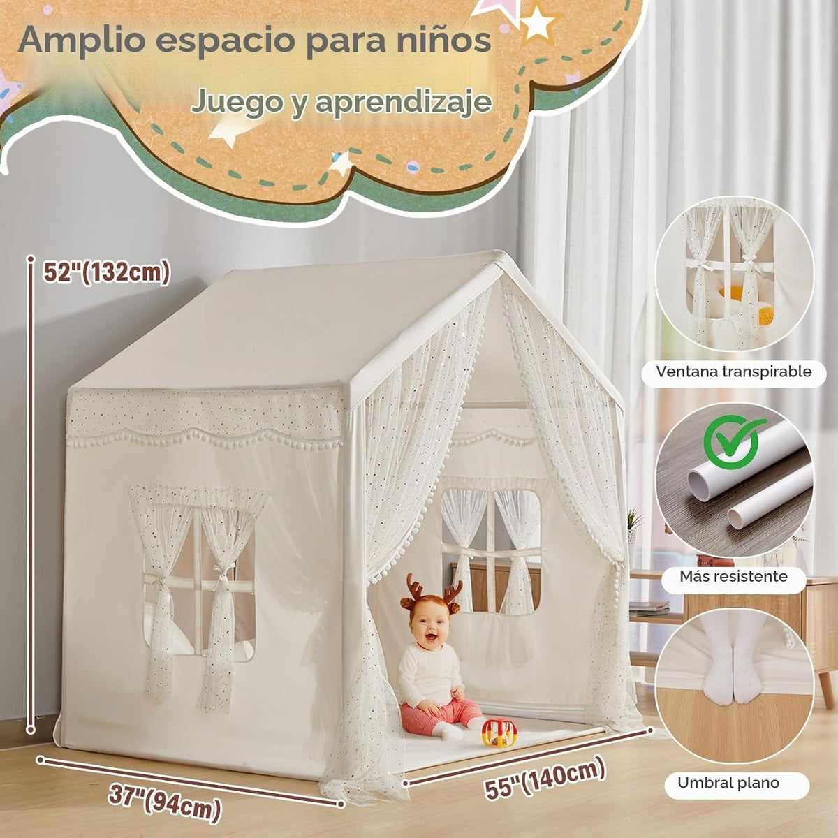 LOAOL Tienda de campaña para niños con luces de estrella para niñas...
