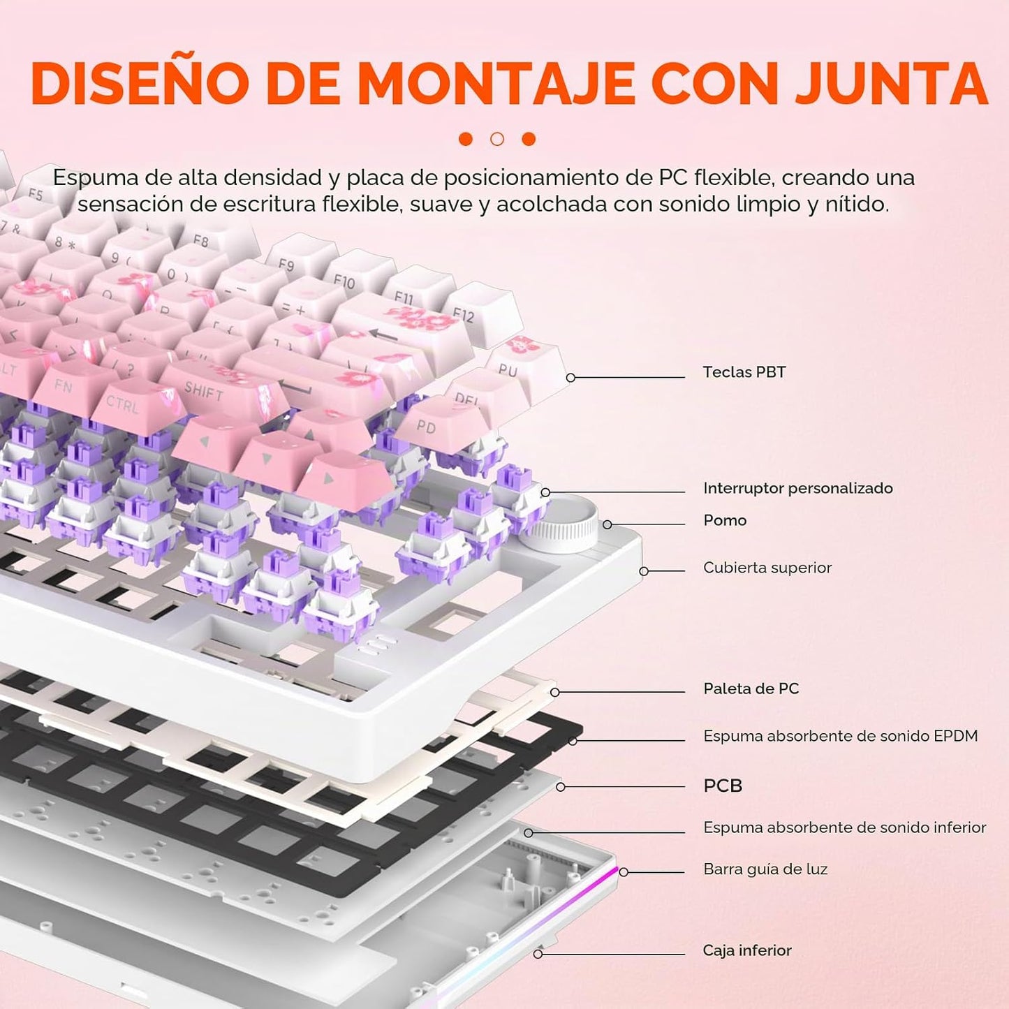 DAREU EK75PRO Sakura Rosa Teclado mecánico inalámbrico para juegos,...