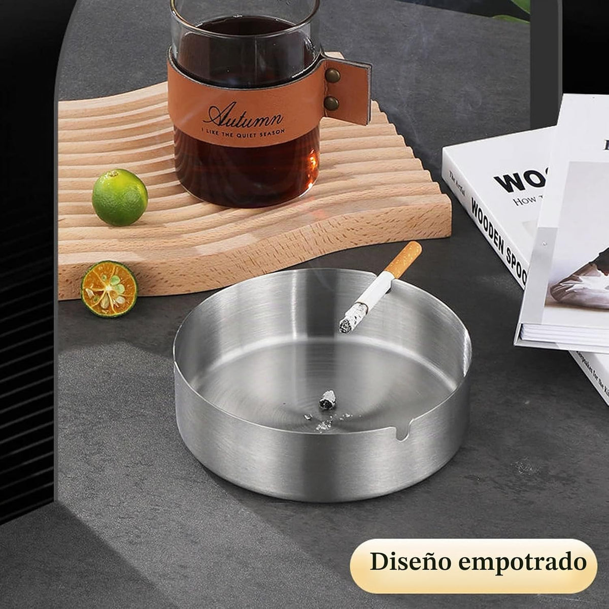 Cenicero de acero inoxidable para cigarrillos, bandeja de cenizas p...