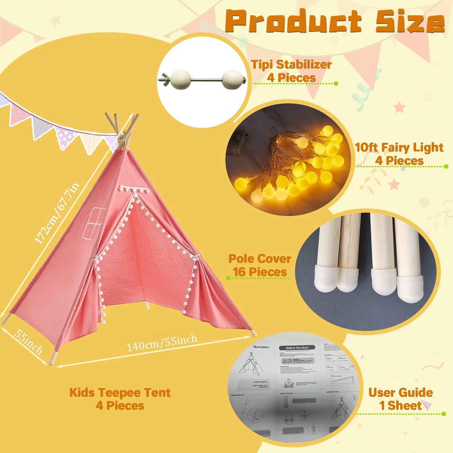 Paquete de 4 tiendas de campaña tipi para fiestas de pijamas infant...