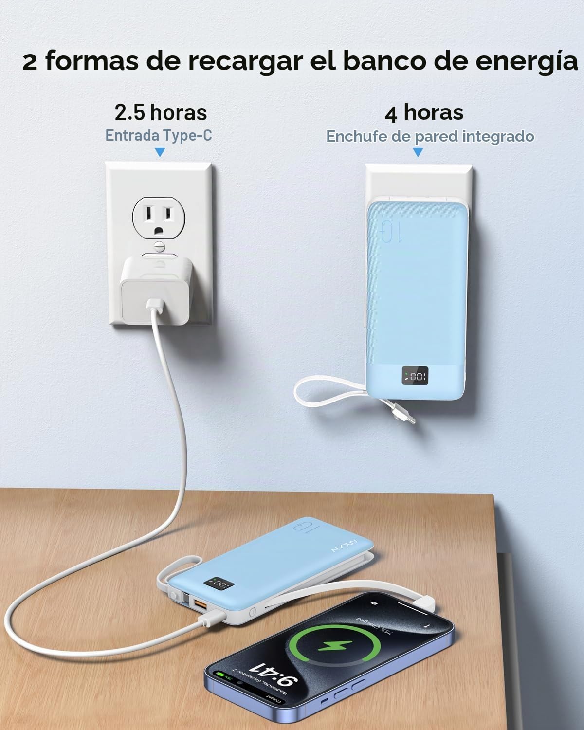 Cargador portátil 10000mAh 22.5W PD 3.0+QC 4.0 con carga súper rápi...
