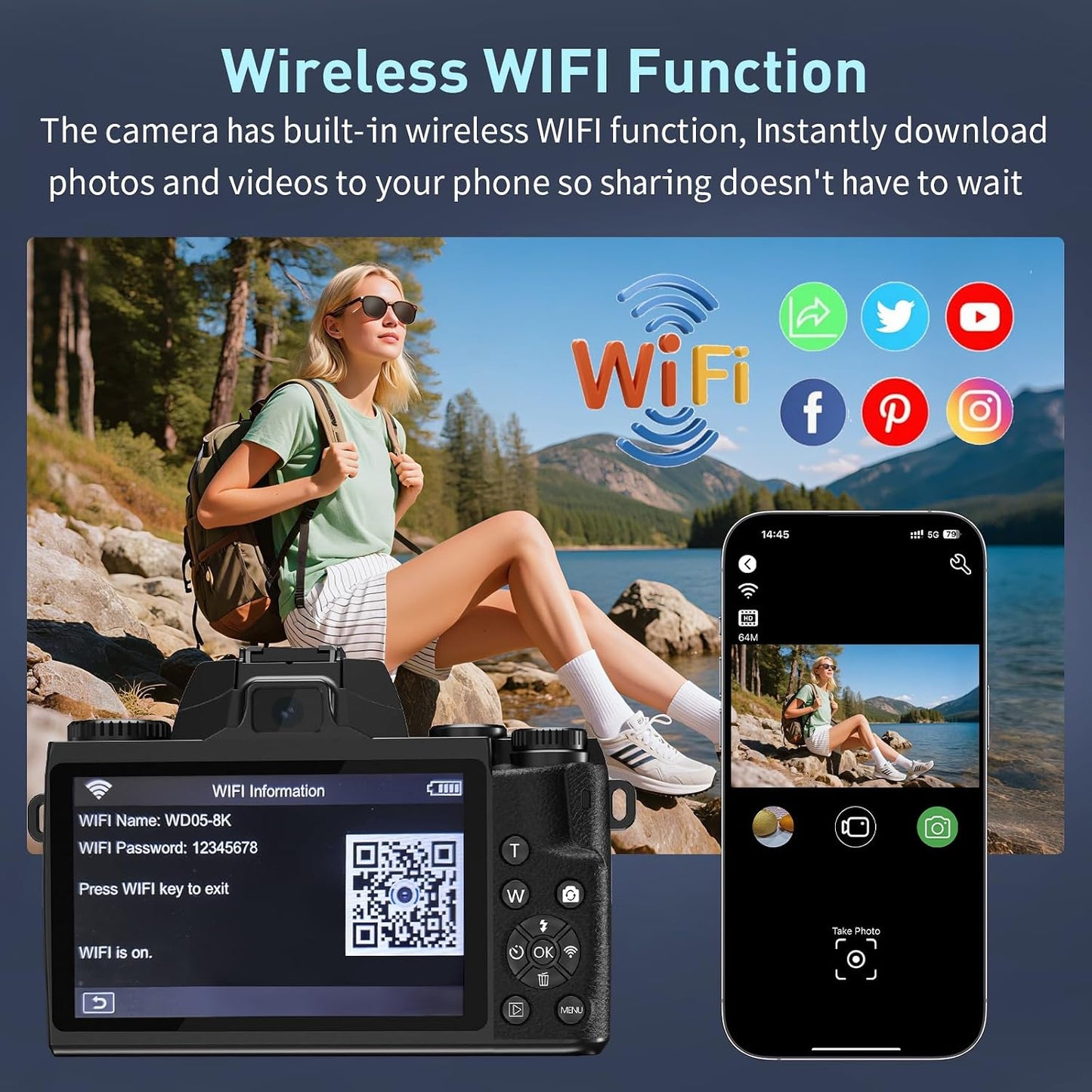 Cámara digital 8K, cámaras WiFi de 64 MP para fotografía con pantal...