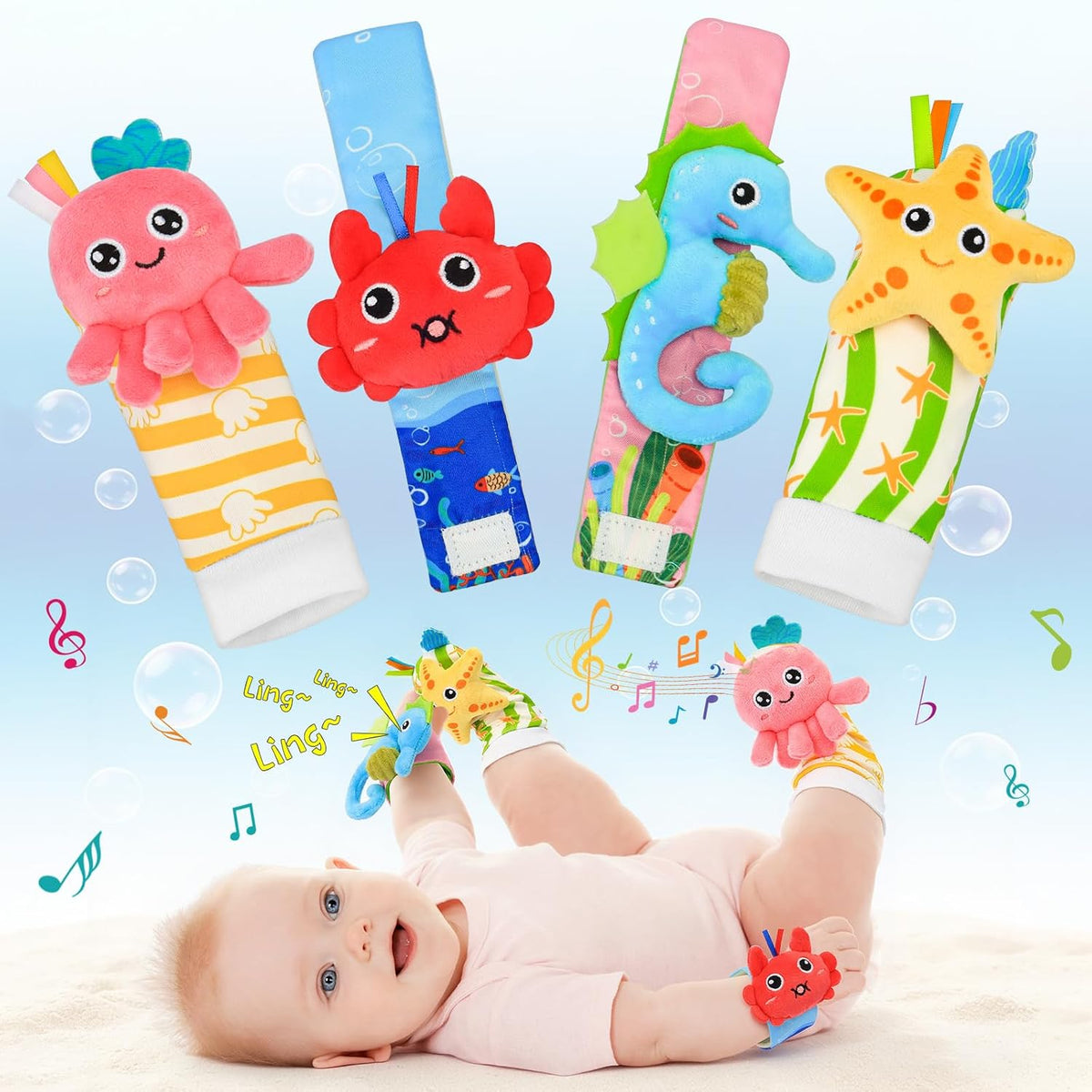 Zendstanding Calcetines de sonajero para bebés de 0 a 6 meses, jueg...