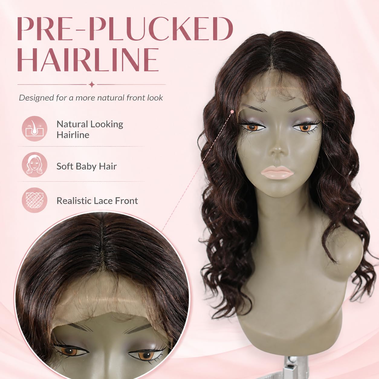 SilkSleek Peluca de cabello humano ondulado de 18 pulgadas, color n...