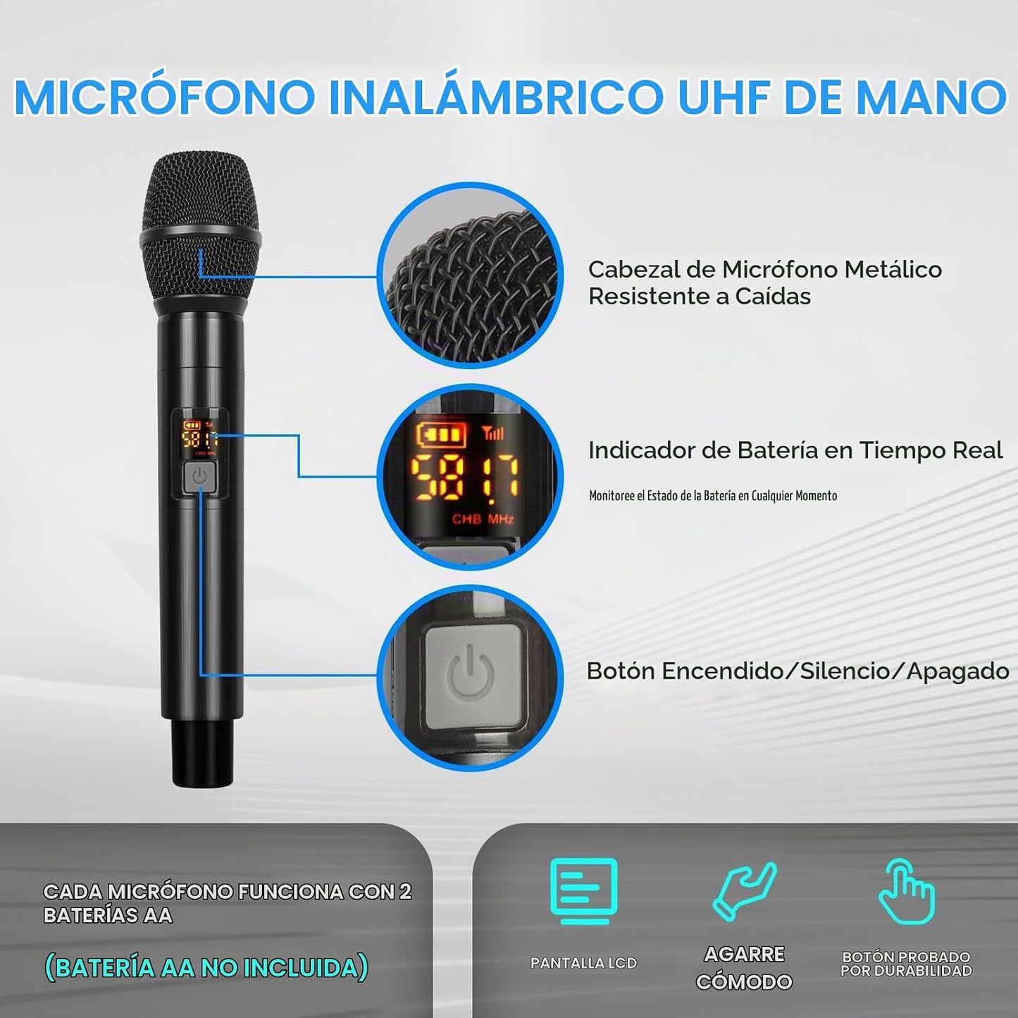 Zenolix Sistema de micrófono inalámbrico, 4 canales UHF metal inalá...