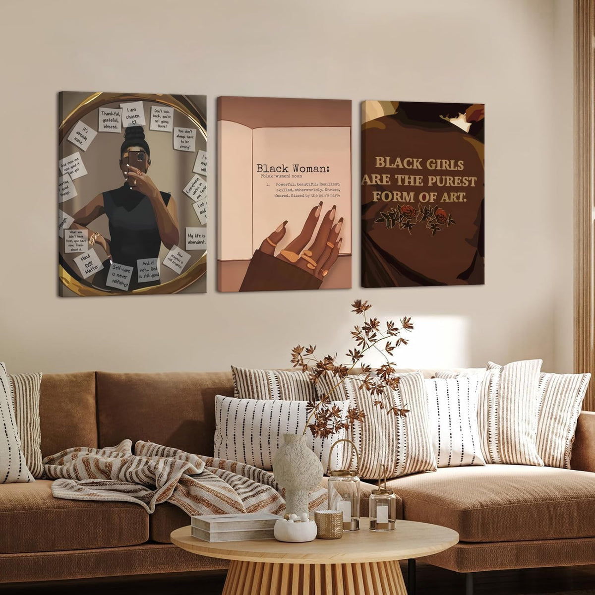 Juego de Arte de Pared de Chica Negra de 3 Lienzos Afroamericanos D...