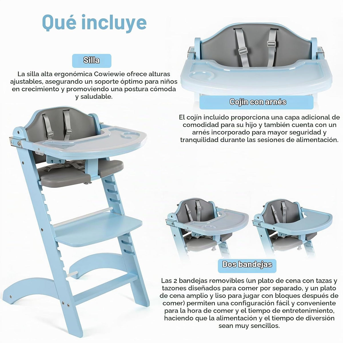 Cowiewie Silla alta convertible 3 en 1 de madera para bebés y niños...