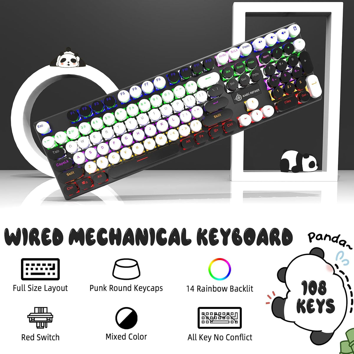 Teclado mecánico retro con cable para juegos, estilo máquina de esc...